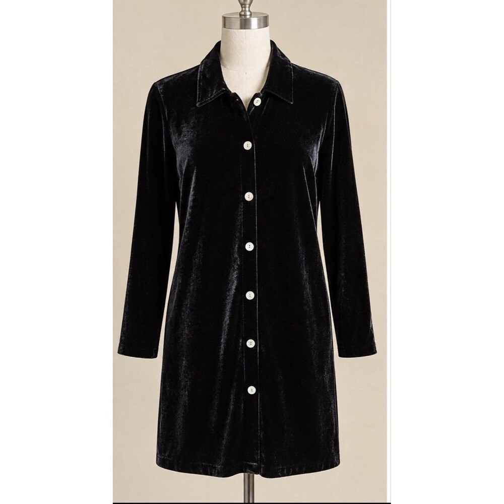 VTG Worthington Velvet Shirt blazer Cardigan Black Button Tunic Tall Large NWOT